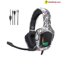 Tai Nghe Chơi Game Chuyên Nghiệp ONIKUMA K20 Rằn Ri Trắng, Có Dây + Mic + Đèn Led RGB - Hàng Chính Hãng