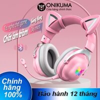 Tai nghe chơi game không dây Bluetooth tai mèo ONIKUMA B20 Hồng với micrô có thể thu vào đèn RGB