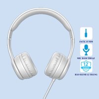 Tai nghe chụp đầu Hoco W21 Xám kết nối jack 3.5mm, mút đệm hạn chế âm thanh phát ra, dây dài 1.2m