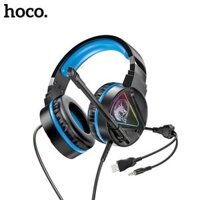 Tai nghe chụp tai game Hoco W104 đầu cắm USB + 3.5mm, cáp 2m, hiệu ứng đèn LED nhiều màu sắc.