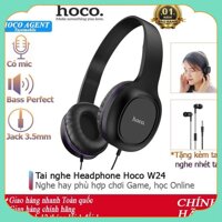 Tai nghe chụp tai Hoco W24 headphone có dây 3.5 tặng kèm tai nghe nhét tai cho laptop pc BH 12 Tháng