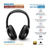 Tai nghe Chụp tai Philips Bluetooth Bass, Hi-Res Audio, TAPH805BK10 -Hàng nhập khẩu