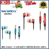 Tai nghe điện thoại nhét tai có mic SoundMax AH306S (Xanh/ đỏ) - Hàng Chính Hãng