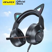 Tai nghe gaming Awei GM-9 có dây Có Đèn Led  RGB có Mic Xoay 360 độ Thiết kế tai mèo hỗ trợ kết nối 3,5mm & USB