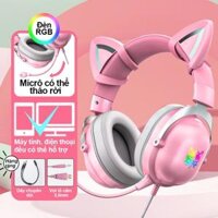 Tai nghe gaming chụp tai chơi game bluetooth tay mèo hồng ONIKUMA K9 có mic RGB PC Điện thoại Laptop Headphone không dây Hàng chính hãng - x11 Hồng