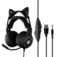 Tai nghe gaming SY-G25 với thiết kế tai mèo cực kì dễ thương có đèn led RGB dành cho game thủ - Màu Đen