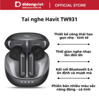 Tai nghe Havit TW931 | Thiết kế công thái học - Nghe nhạc lên đến 6h | Màng loa 10mm - Bluetooth V5.4 | BH 12 tháng
