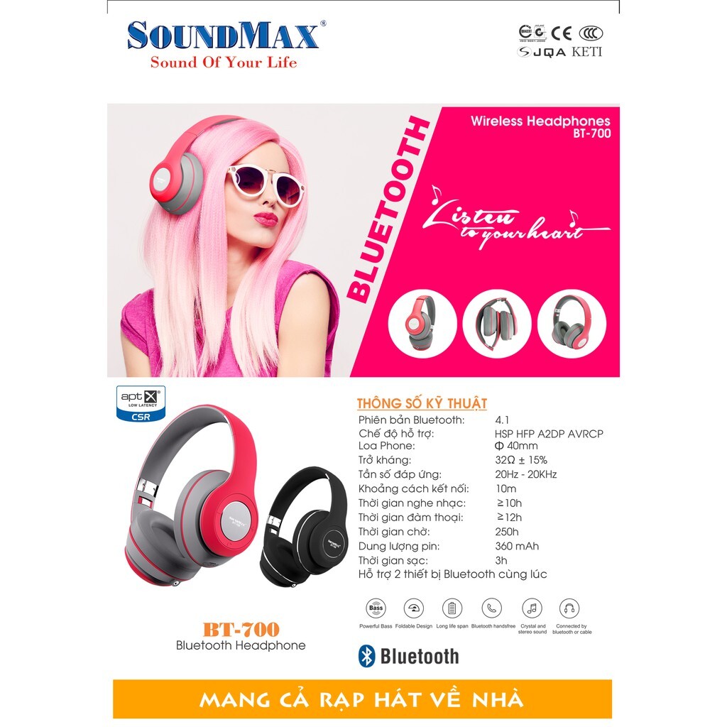 Tai nghe - Headphone Soundmax BT700