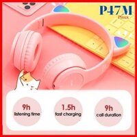 Tai Nghe Không Dây P47M - Tai Nghe Bluetooth Tai Mèo P47M Có Mic + Đèn Led 7 Màu - Khe thẻ SD cổng AUX - Gấp Gọn Tiện Lợi - Bass Mạnh Mẽ Tận Hưởng Âm Thanh Sống Động - Pisux.