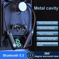 Tai nghe không dây treo cổ Bluetooth 5.3 Màn hình pin LED HD Micro thể thao Tai nghe Bluetooth chống nước