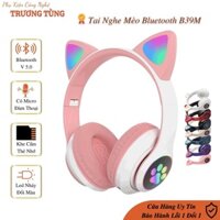 Tai nghe mèo bluetooth có cổng 3.5mm kết nối laptop máy để bàn led nháy đổi màu