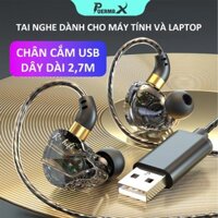 Tai nghe nhét tai dành cho máy tính bàn PC và laptop, dây dài 2,7m có micro đàm thoại- Poermax M36
