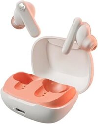 Tai nghe Skullcandy Smokin' Buds không dây, Pin 20 giờ, Nhựa tái chế 50%, Micrô, Tương thích với iPhone Android và thiết bị Bluetooth - Màu Bone/Orange Glow