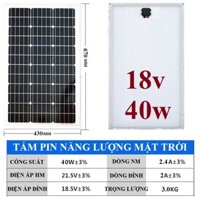 Tấm 43 x 67cm pin năng lượng mặt trời Poly 18v-40w