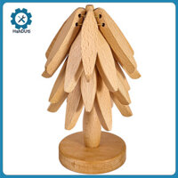 Tấm bảo vệ nhiệt HshDUti Bộ đệm nóng đa năng Thảm cách nhiệt phong cách Đông Nam Á Thiết kế cây thanh lịch Đế lót ly gỗ sồi chống bỏng để bảo vệ bàn Bộ 1