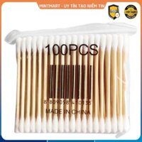 Tăm bông ngoáy tai thân gỗ – Gói 100 cái thân gỗ đã khử trùng, nặn mụn, vệ sinh vết thương nhanh sạch an toàn