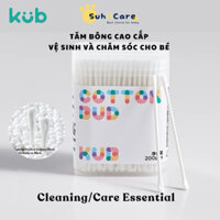 Tăm Bông Trẻ Em Kháng Khuẩn KUB hộp 200 que thân lõi giấy hai đầu vệ sinh tiện lợi