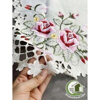 Tấm khăn trải bàn bằng vải thêu hoa cao cấp sang trọng - vải cotton trắng - Chọn kích thước - giao hoa văn ngẫu nhiên