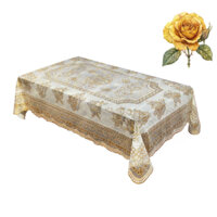 Tấm khăn trải bàn chữ nhật lớn 150cm x 225cm - ren hoa vàng bằng nhựa họa tiết nổi không thấm nước -hoa văn ngẫu nhiên