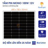 Tấm pin năng lượng mặt trời mono 100W 12V Blue Carbon, bảo hành 5 năm