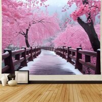 [Tấm thảm Polyester] Nhật Bản Tokyo Mount Fuji Hoa anh đào Trang trí tường ins Phong cảnh Bắc Âu Tấm thảm Phòng khách Phòng ngủ TV Nền tường Vải nền đơn giản Rèm treo không thủng bền Nghiên cứu Treo tường Vải treo tường Bố trí tường Ảnh Vải nền C