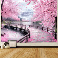 [Tấm thảm Polyester] Nhật Bản Tokyo Mount Fuji Hoa anh đào Trang trí tường ins Phong cảnh Bắc Âu Tấm thảm Phòng khách Phòng ngủ TV Nền tường Vải nền đơn giản Rèm treo không thủng bền Nghiên cứu Treo tường Vải treo tường Bố trí tường Ảnh Vải nền C
