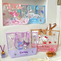 Tận hưởng Túi đeo vai trong suốt Sanrio Hello Kitty Melody Cinnamoroll Túi xách dung tích lớn Túi thạch Túi đi biển Túi vệ sinh * Đẹp