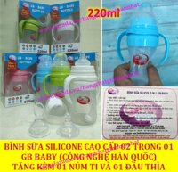 [Tặng 01 núm ti và 01 đầu thìa] - Bình sữa silicone mềm bóp được cao cấp 02 trong 01 có tay cầm 220ML GB BABY (Công nghệ Hàn Quốc) (Hot)