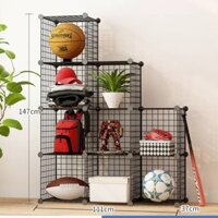 💥TẶNG 1 MÓC SƯỜN- TỦ KỆ LƯỚI SẮT ĐA NĂNG 9 Ô BẬC THANG SÂU 37x37 cm.