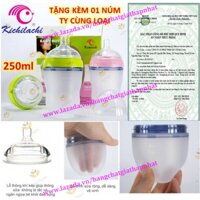 [Tặng 1 núm ty cùng loại] Bình sữa silicone cao cấp KICHILACHI 250ML [Màu Xanh Hồng] [Tốt và rẻ so với: Pigeon Avent Medela Wesser Dr Brown Comotomo Agi Playtex Spectra Unimom Upass GB Baby Chuchu Chicco Nuk Canpol Pur] (Hot)