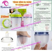 [Tặng 1 núm ty cùng loại] Bình sữa silicone cao cấp KICHILACHI 250ML [Màu Xanh Hồng] [Tốt và rẻ so với: Pigeon Avent Medela Wesser Dr Brown Comotomo Agi Playtex Spectra Unimom Upass GB Baby Chuchu Chicco Nuk Canpol Pur] (Hot)