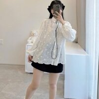 (tặng 1 quần legging) Áo sơ mi nữ kiểu ren hoa dài tay dáng rộng cực dễ thương