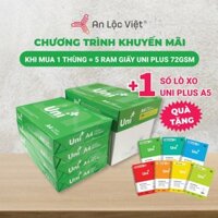 [TẶNG 1 SỔ LÒ XO A5 200 TRANG KHI MUA 1 THÙNG 5 RAM GIẤY A4 UNI 72GSM] Giấy in A4 Uni Plus định lượng 72 gsm/500 tờ