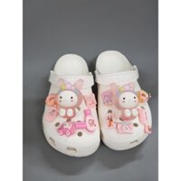 (Tặng 12 Sticker) Dép Sục Crocs Classic Màu Trắng +Sticker VípThỏ Đèn Cho Bé Gái . Sản Phẩm Cao Cấp, Nhựa Không Mùi