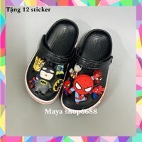 (Tặng 12 sticker) Dép Sục Crocs Baya Đen + Sticker Cho Bé Trai. Sản Phẩm Cao Cấp, Nhựa Không Mùi . Trống Trơn Trượt.