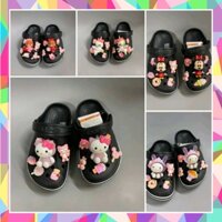(Tặng 12 Sticker) Dép Sục Crocs Baya Đen + Sticker Víp Cho Bé Gái. Nhựa Cao Cấp. Không Trơn Trượt.
