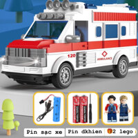 [Tặng 2 Lego] Xe bus, xe cứu thương điều khiển pin sạc có nhạc có đèn sinh động