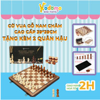 [Tặng 2 quân Hậu] Bộ Cờ Vua Bằng Gỗ Sồi Cao Cấp Có Nam Châm 2 Trong 1 + Cờ Đam Checkers Gấp Gọn Kodomo Toys 39*39cm