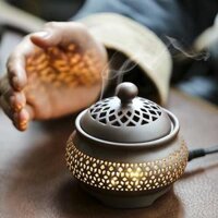 Tặng 20gr bột quế Lư đốt trầm điện - Đốt bột nhang - Bột gỗ các loại dùng điện - DDT61 điện nâu