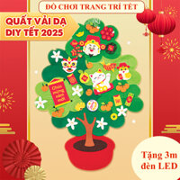 (Tặng 3m đèn LED) Cây quất vải dạ, đồ chơi bé tự làm bóc dán trang trí Tết treo tường, mang tài lộc về nhà - Kennen