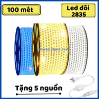 [TẶNG 5 NGUỒN] 100 mét Dây đèn led đôi 2835 hắt trần, trang trí, dây led quấn cây