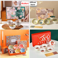 (Tặng 6 đôi đũa) Bộ chén bát sứ MiuMiu Mart, Bộ 6 bát đũa ăn cơm hoạ tiết cao cấp siêu xinh cho gia đình