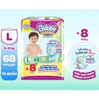 (Tặng 6 miếng) Tả quần bobby size L 68 miếng( 9 đến 13 kg)