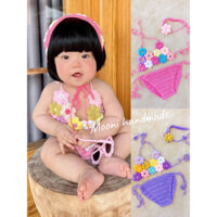 [Tặng băng đô theo set] Bikini Len Đan Móc Cho Bé Gái (3-15kg) – Xinh Xắn, Thủ Công, Độc Đáo (ghi chú cân nặng)