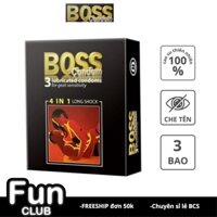 [Tặng Bcs 6BI] Combo 3 Hộp Bao Cao Su Boss 4in1 Có Gân, Gai . Hàng Nhập Khẩu Chính Hãng Từ Malaysia .