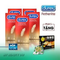 [Tặng Bcs Gai] Bộ 5 Hộp Bao Cao Su Durex Fetherlite (Hộp 12 Bao) Tặng Bcs Super Gold Kích Thích & Kéo Dài Thời Gian Yêu