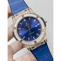 [TẶNG BỘ HỘP] ĐỒNG HỒ NAM HUBLOT FUSION GENEVE blue full đá viền-khung vàng- size 42mm- chống nước- bảo hành 24 thán