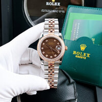 [Tặng Bô Hộp]Đồng hồ nam Rolex DateJust 36mm máy cơ Nhật, Viền đá CZ, dây demi