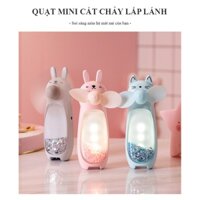 TẶNG BỘ SẠC] Quạt mini cát chảy lấp lánh R0011 nhỏ nhắn dễ thương đèn led lấp lánh cổng USB tiện nghi dễ mang theo