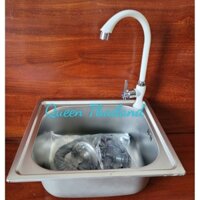 (TẶNG BỘ XẢ CHẬU) Chậu rửa chén 1 hố inox 304 kt42x37cm dùng trong nhà trọ, diện tích tủ bếp nhỏ